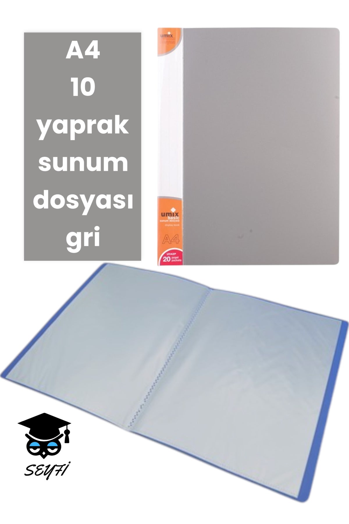 A4 10 yaprak sunum dosyası gri