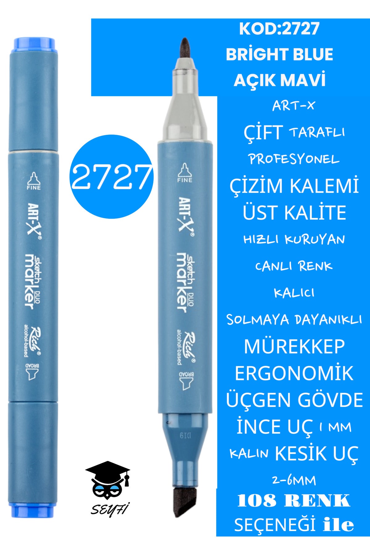 ÇİFT TARAFLI PROFESYONEL ÇİZİM KALEMİ KALICI MÜREKKEP ÜÇGEN GÖVDE İNCE UÇ 1 MM KESİK UÇ 2-6MM SKETCH