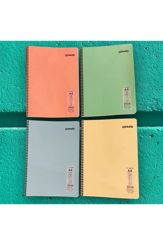4 Adet A4 60 Yaprak Çizgili Telli Pastel Renkler Plastik Kapak Defter 60gr Beyaz Sayfa (karma Renk)