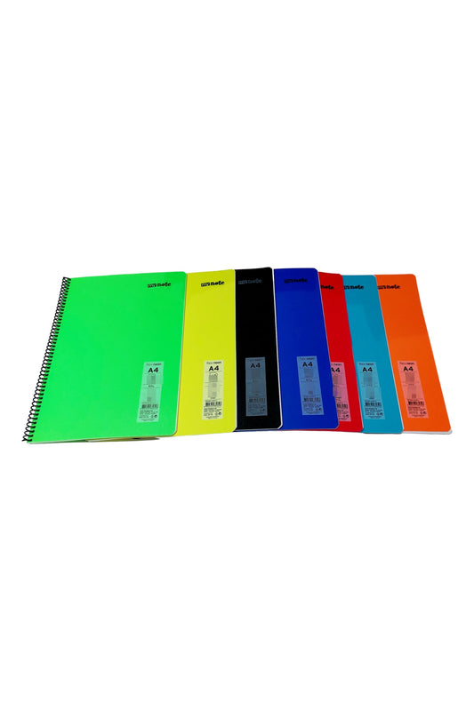 4 Adet A4 80 Yaprak Çizgili Telli Neon Renkler Plastik Kapak Defter 60 Gr Beyaz Sayfa (karma Renk)