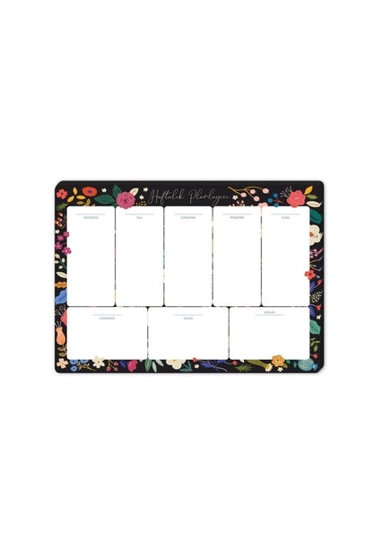 Masa Üstü Haftalık Planlayıcı (planner) Siyah Çiçek 17x24cm 52 Yaprak