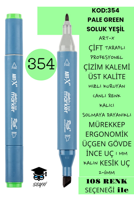 ÇİFT TARAFLI PROFESYONEL ÇİZİM KALEMİ KALICI MÜREKKEP ÜÇGEN GÖVDE İNCE UÇ 1 MM KESİK UÇ 2-6MM