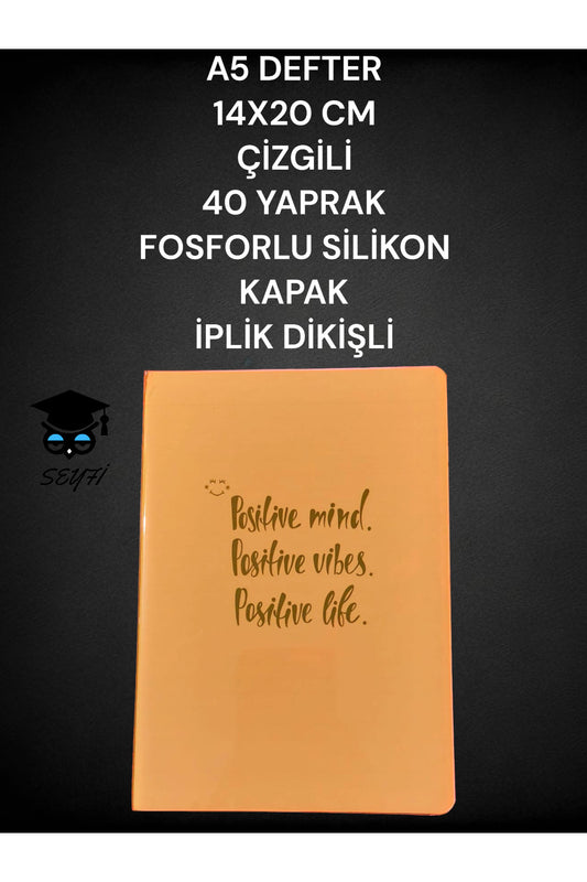 A5 DEFTER 14X20 CM ÇİZGİLİ 40 YAPRAK FOSFORLU SİLİKON KAPAK İPLİK DİKİŞLİ
