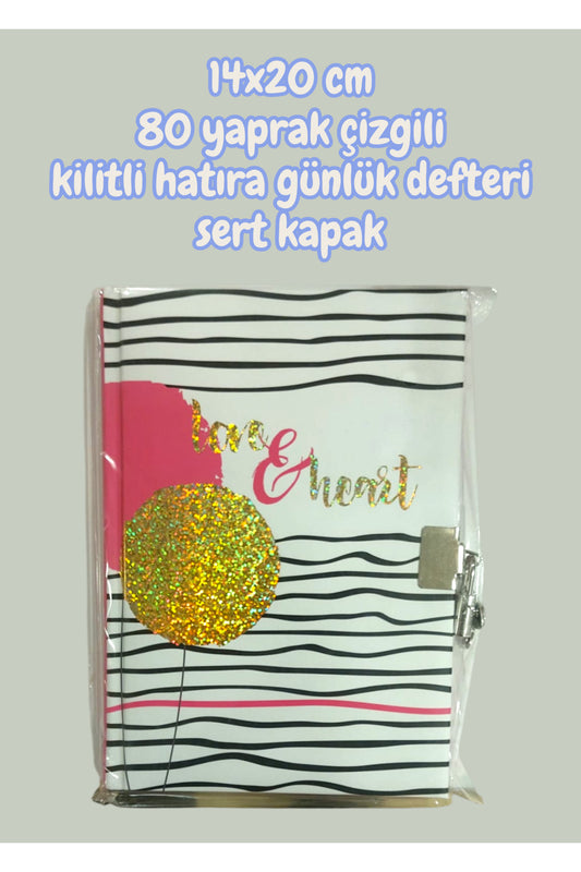 14x20 cm 80 yaprak çizgili kilitli hatıra günlük defteri sert kapak