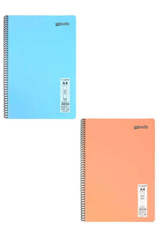 Defter Okul Defteri Spiralli Telli Pp Kapak A4 - 2 Adet Farklı Renklerde - 60 Sayfa Çizgili (2 ADET)