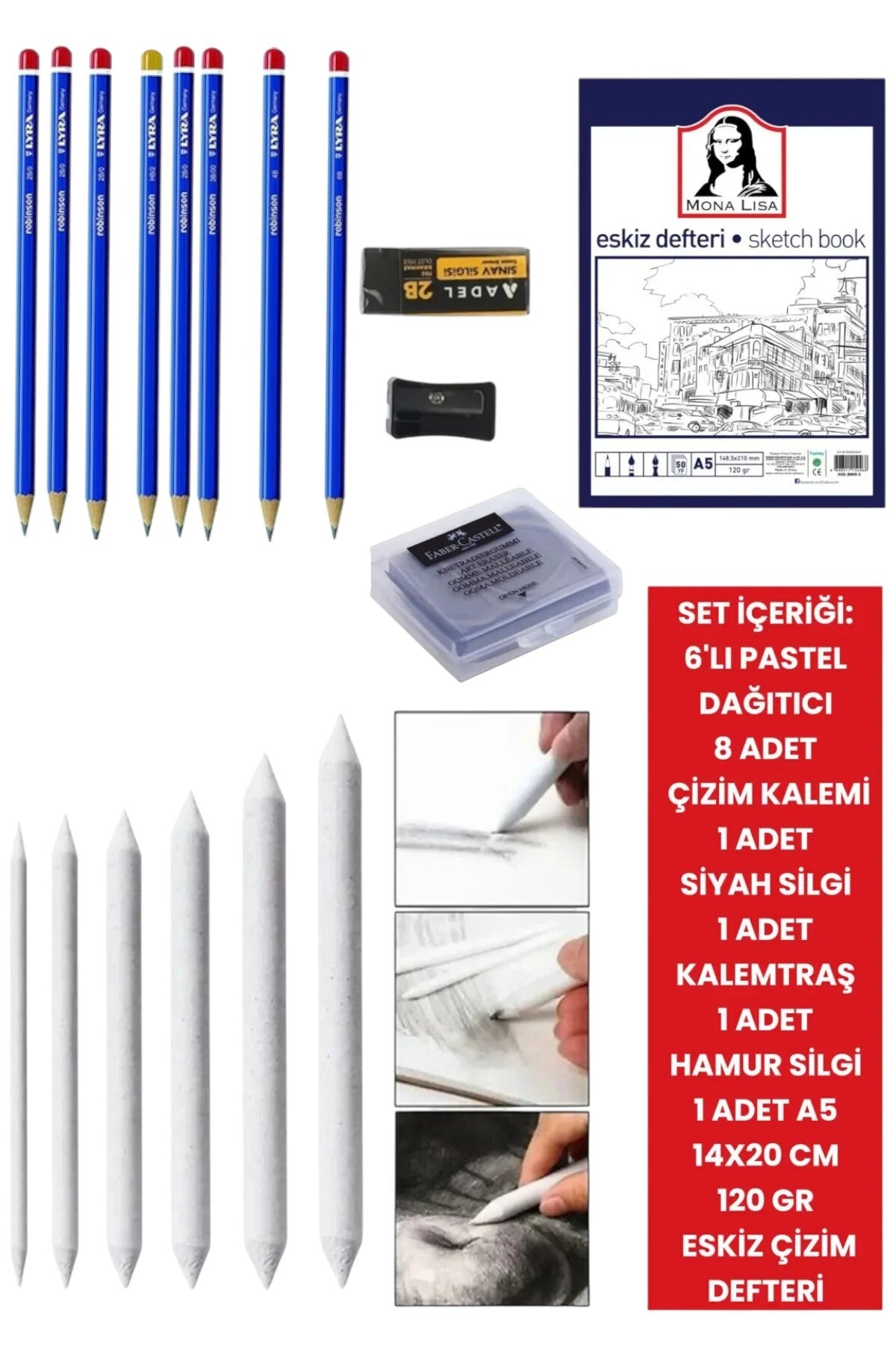 KARA KALEM ESKİZ DEFTERİ PASTEL DAĞITICI ÇİZİM SETİ TAM TAKIM
