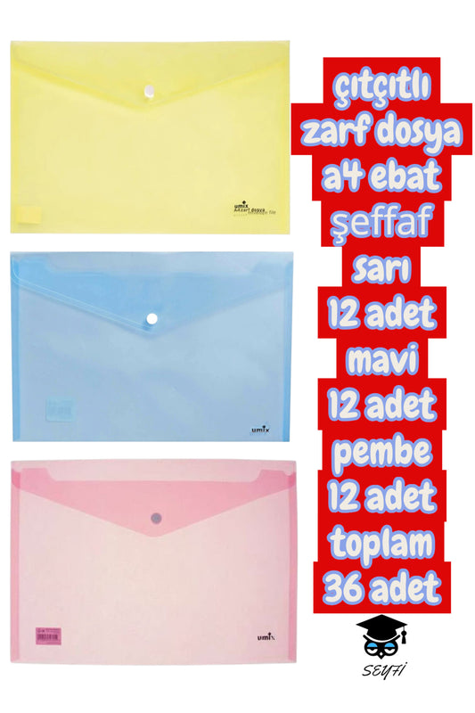 çıtçıtlı zarf dosya a4 ebat şeffaf renk seçenekleriyle plastik zarf dosya