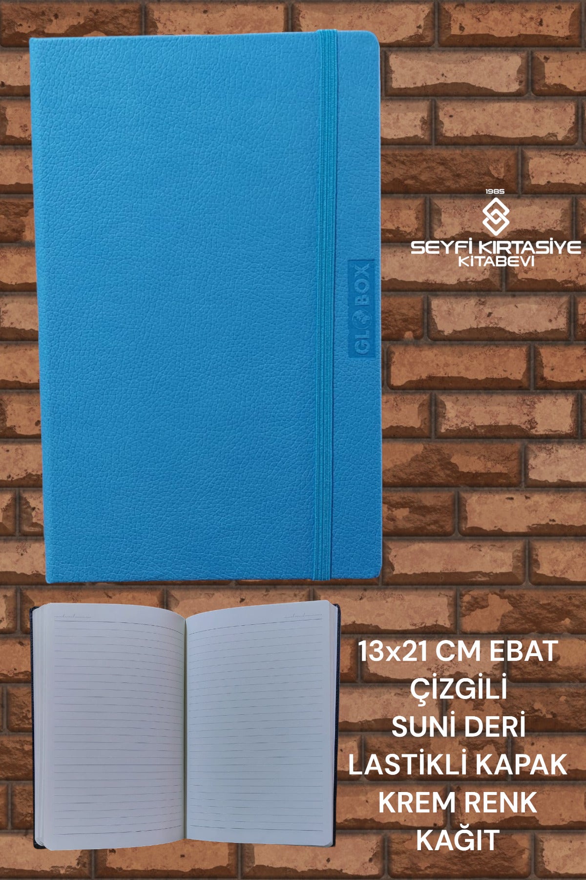 ÇİZGİLİ 96 YAPRAK 13X21 CM SUNİ DERİ LASTİKLİ KAPAK NOT DEFTERİ KREM RENK KAĞIT
