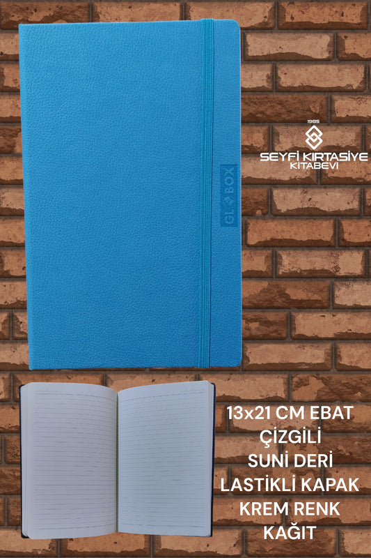 ÇİZGİLİ 96 YAPRAK 13X21 CM SUNİ DERİ LASTİKLİ KAPAK NOT DEFTERİ KREM RENK KAĞIT