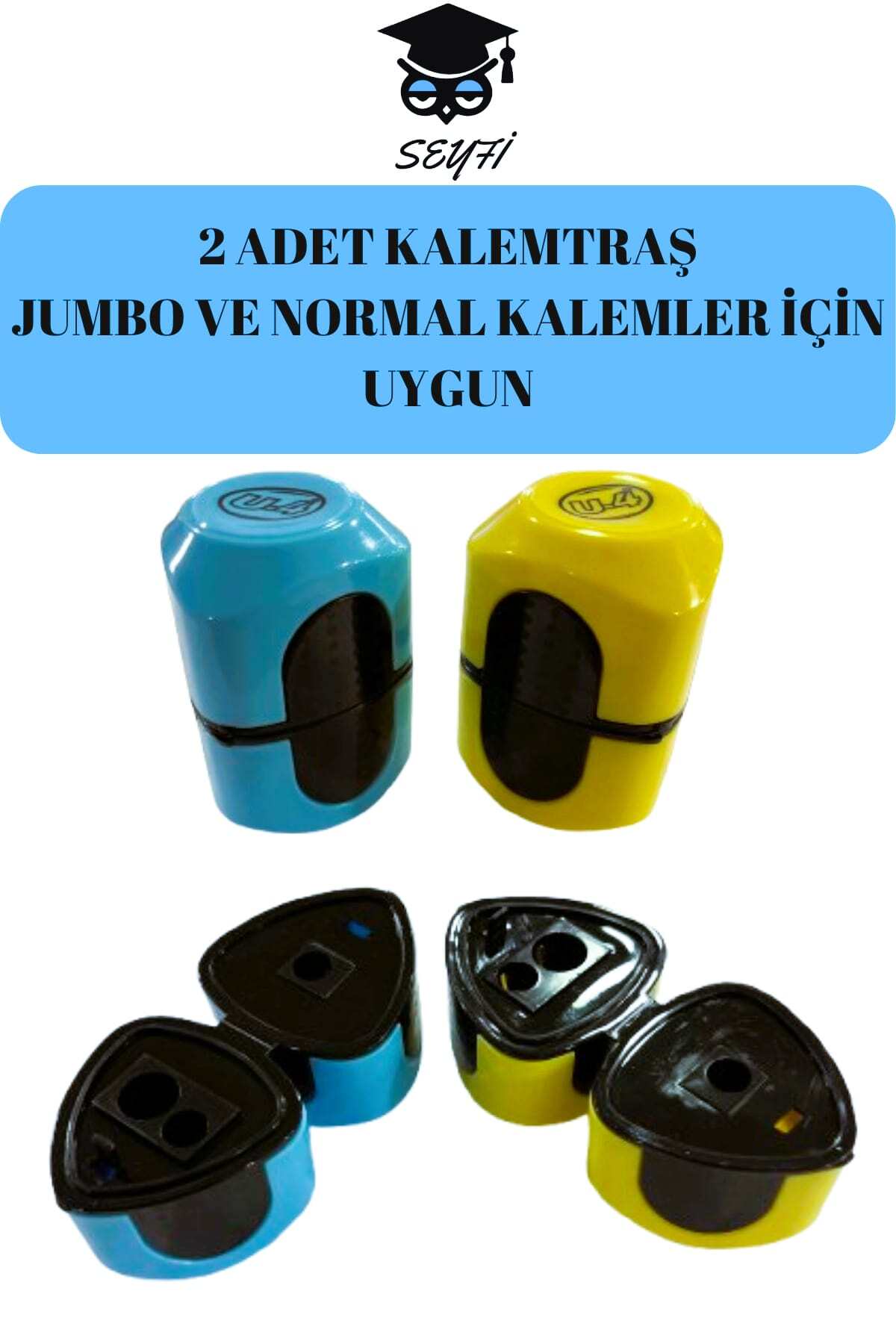 2 ADET KALEMTRAŞ JUMBO VE NORMAL KALEMLER İÇİN UYGUN