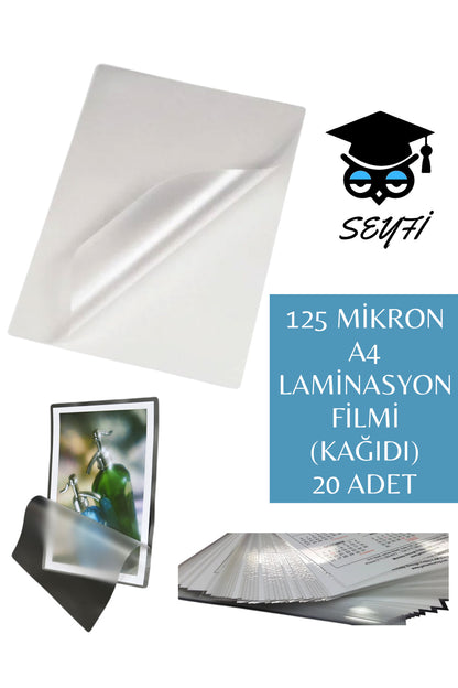 125 MİKRON A4 LAMİNASYON FİLMİ (KAĞIDI) 20 ADET
