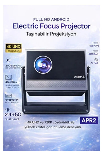Projektör Taşınabilir Android 4K UHD Görüntü Kaliteli 5G Destekli APR2