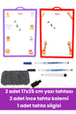 2 adet 17x25 cm yazı tahtası 2 adet ince tahta kalemi 1 adet tahta silgisi