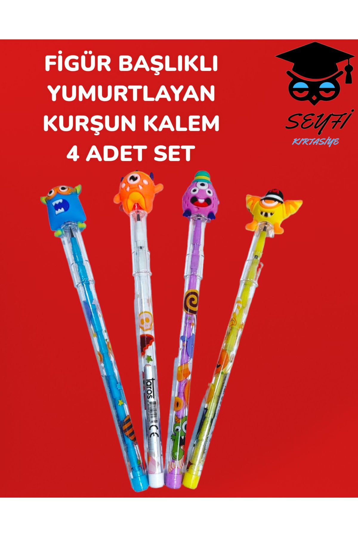 FİGÜR BAŞLIKLI YUMURTLAYAN KURŞUN KALEM 4 ADET SET