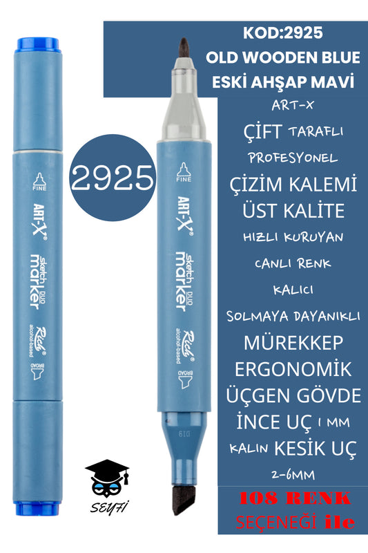 ÇİFT TARAFLI PROFESYONEL ÇİZİM KALEMİ KALICI MÜREKKEP ÜÇGEN GÖVDE İNCE UÇ 1 MM KESİK UÇ 2-6MM SKETCH
