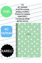 KARELİ A4 80 YAPRAK PLASTİK KAPAK SPİRALLİ PUANTİYE DESEN PERFORELİ YUVARLAK KÖŞE BEYAZ SAYFA
