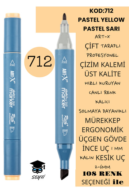 ÇİFT TARAFLI PROFESYONEL ÇİZİM KALEMİ KALICI MÜREKKEP ÜÇGEN GÖVDE İNCE UÇ 1 MM KESİK UÇ 2-6MM