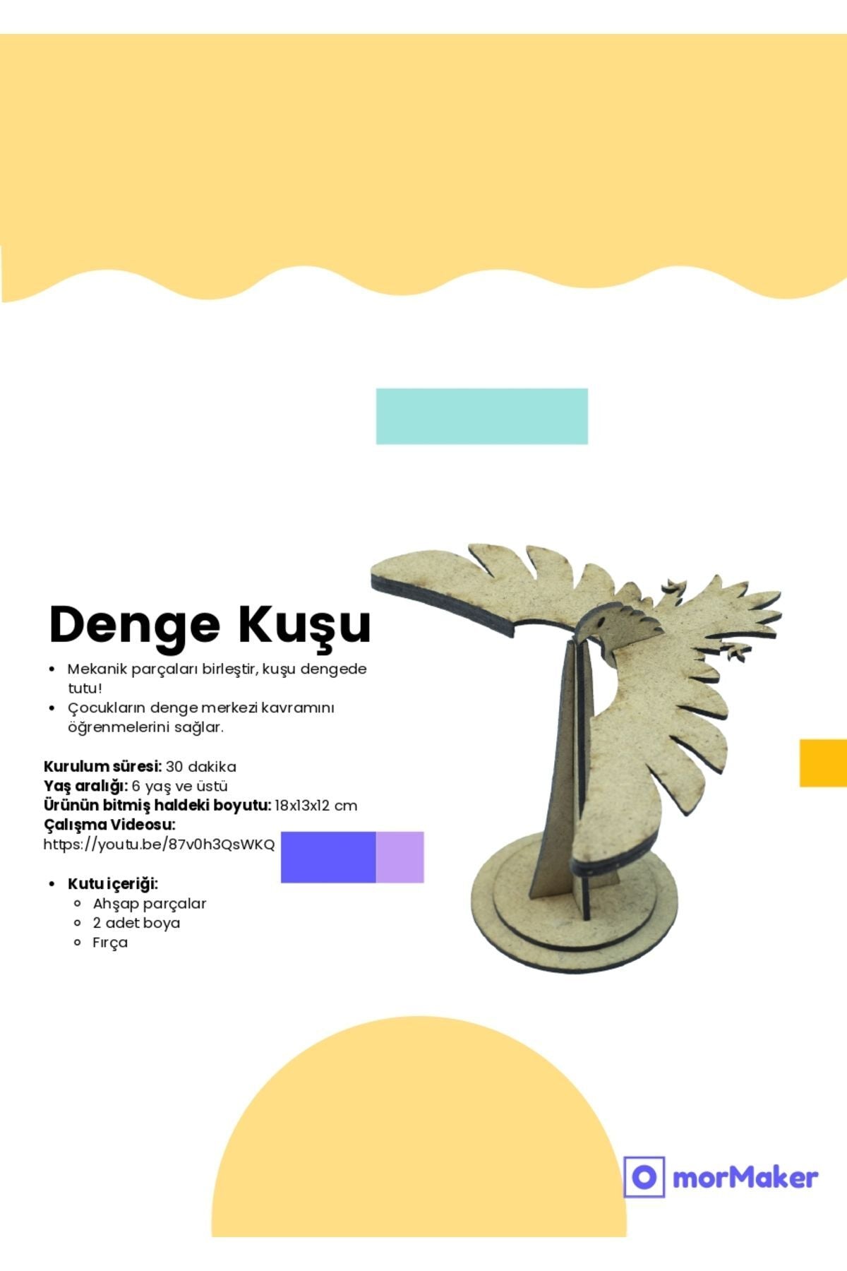 TÜRK MALI Denge Kuşu Oyuncak STEM Eğitim Seti Çocuklar için Boyanabilir Maket