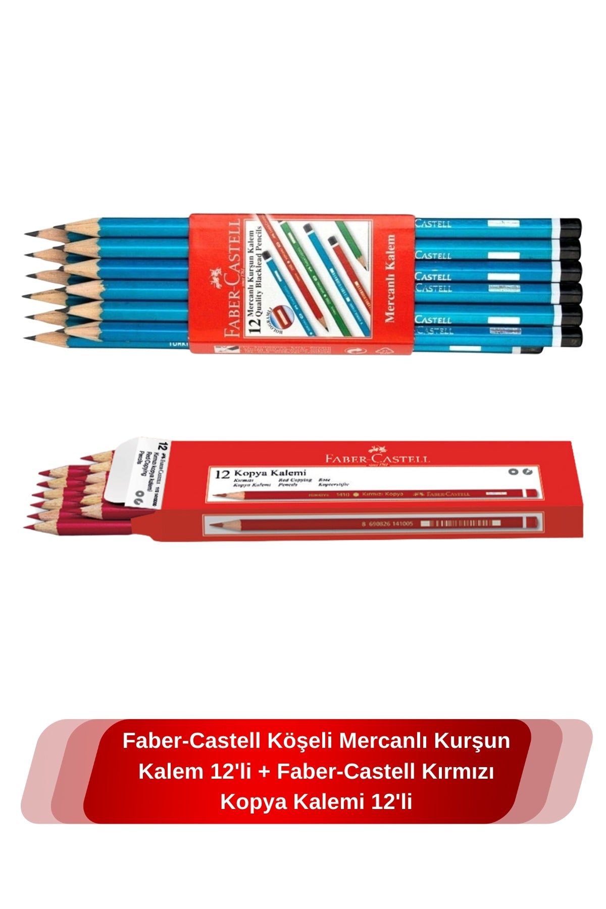 12'li Mercanlı Kurşun Kalem& 12'li Kırmızı Kopya Kalemi 2'li Kalem Seti