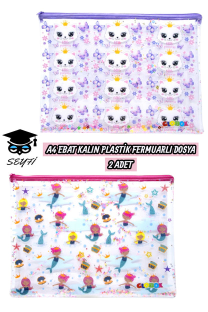 20X30 CM A4 EBAT KALIN PLASTİK FERMUARLI DOSYA 2 ADET