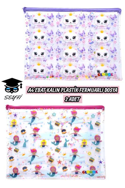 20X30 CM A4 EBAT KALIN PLASTİK FERMUARLI DOSYA 2 ADET