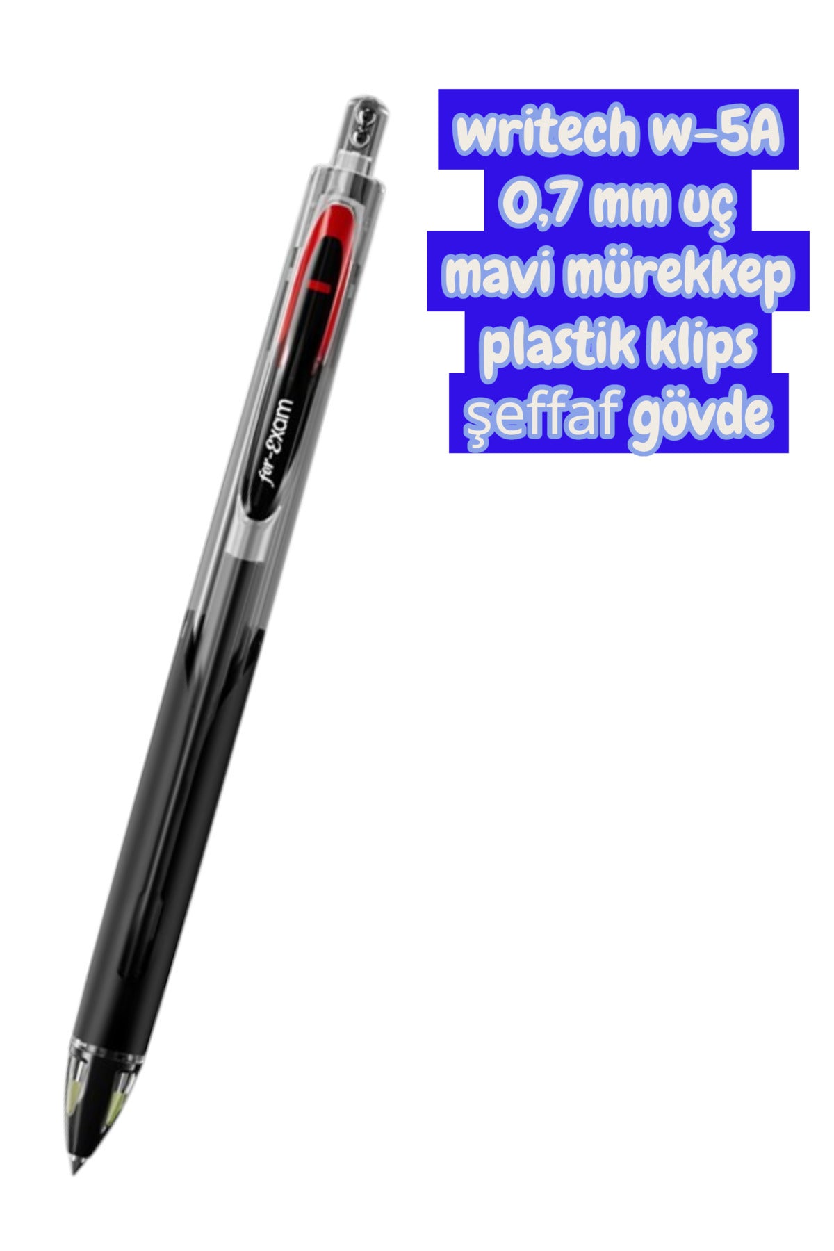 writech W-5A AGE 0,7 MM şeffaf SİYAH GÖVDE mavi mürekkep jel tükenmez kalem