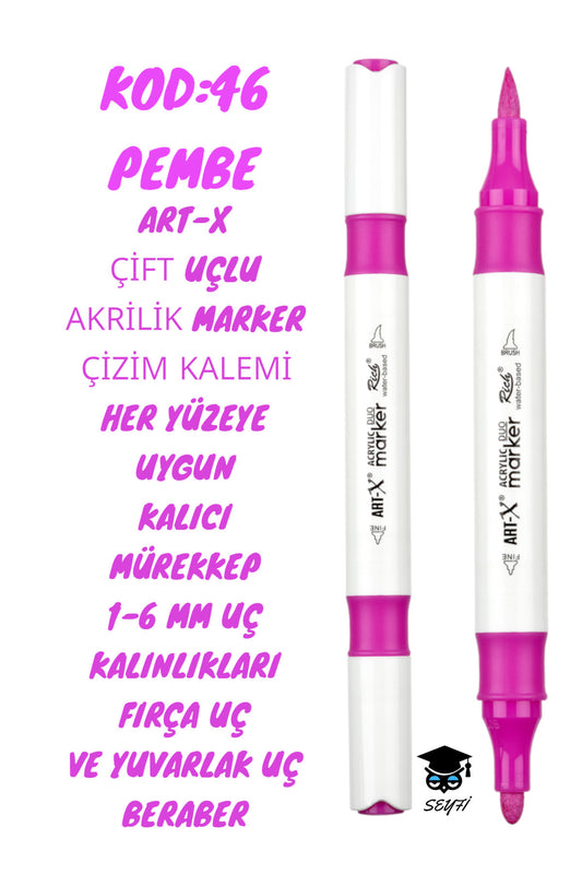 ART-X ÇİFT UÇLU AKRİLİK MARKER ÇİZİM KALEMİ HER YÜZEYE UYGUN KALICI MÜREKKEP 1-6 MM UÇ KALINLIKLARI