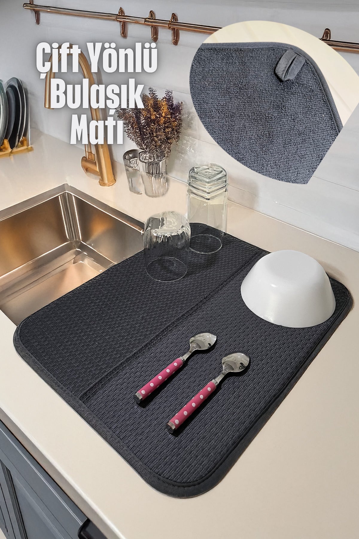 Bulaşık Matı Gri Renk (44 x 36 CM) (1 ADET)