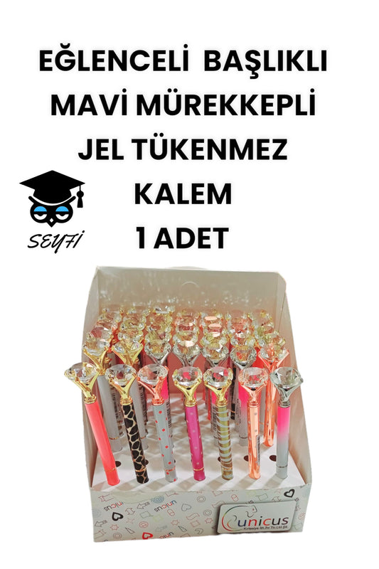 EĞLENCELİ BAŞLIKLI İNCE UÇLU JEL TÜKENMEZ KALEM MAVİ MÜREKKEP