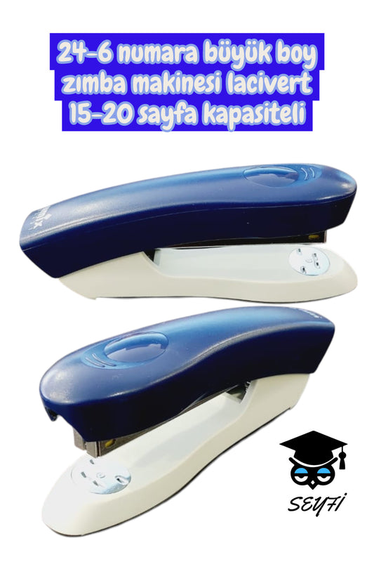 24-6 numara büyük boy zımba makinesi lacivert 15-20 sayfa kapasiteli