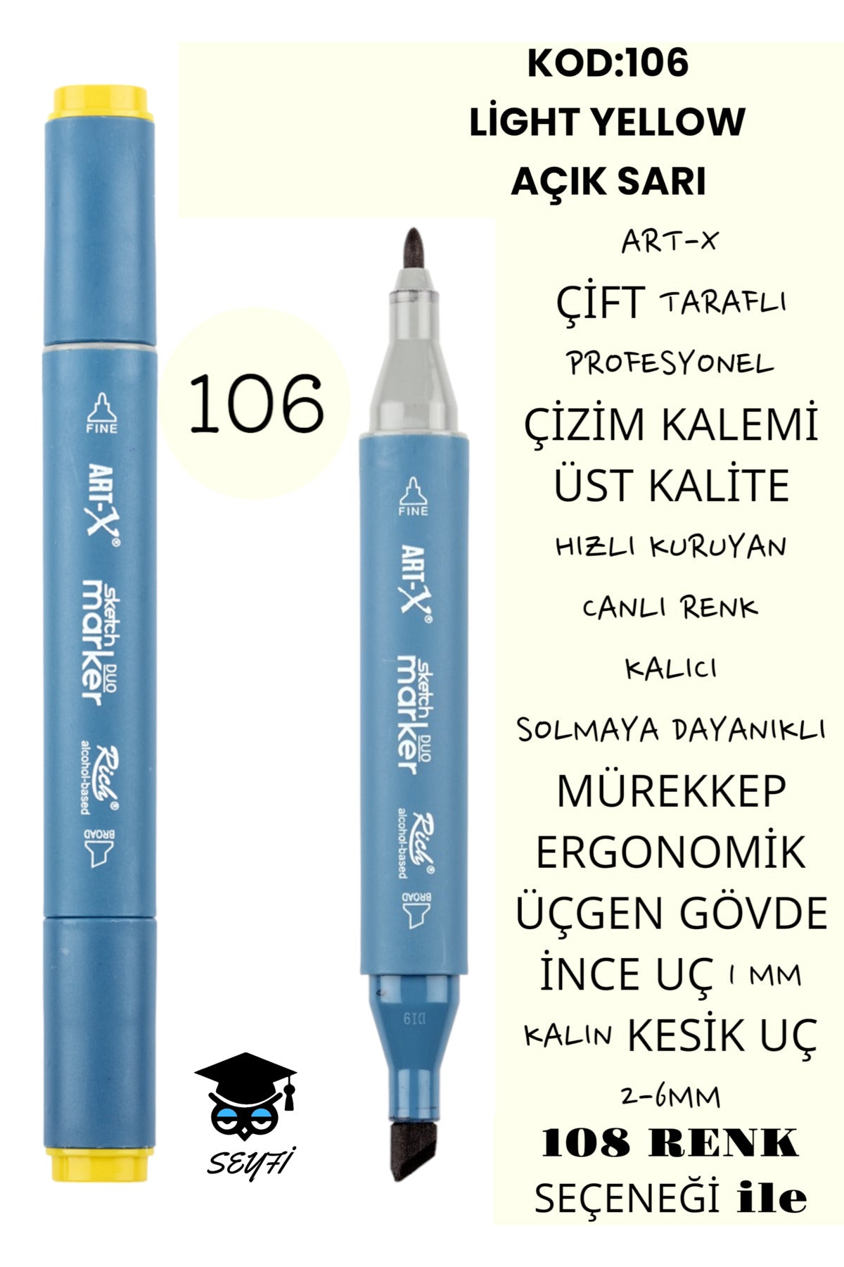 ÇİFT TARAFLI PROFESYONEL ÇİZİM KALEMİ KALICI MÜREKKEP ÜÇGEN GÖVDE İNCE UÇ 1 MM KESİK UÇ 2-6MM SKETCH