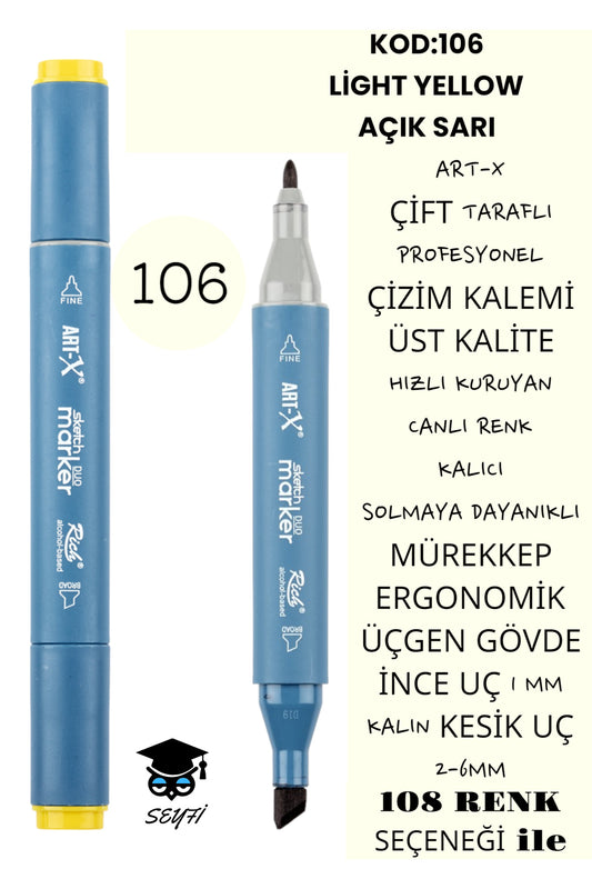 ÇİFT TARAFLI PROFESYONEL ÇİZİM KALEMİ KALICI MÜREKKEP ÜÇGEN GÖVDE İNCE UÇ 1 MM KESİK UÇ 2-6MM SKETCH