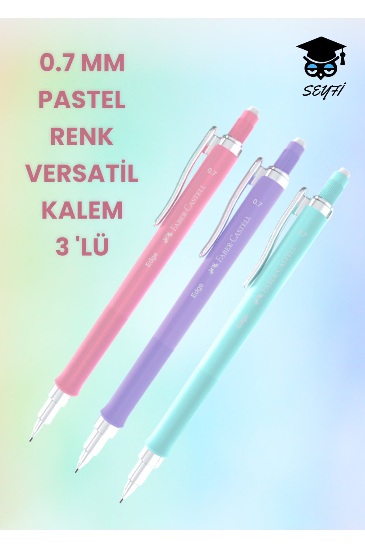 0.7 MM PASTEL RENK VERSATİL KALEM 3 'LÜ FABER CASTELL EDGE