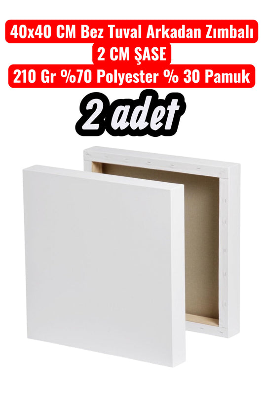2 adet 40x40 CM Bez Tuval Arkadan Zımbalı 2 CM ŞASE 210 Gr %70 Polyester % 30 Pamuk