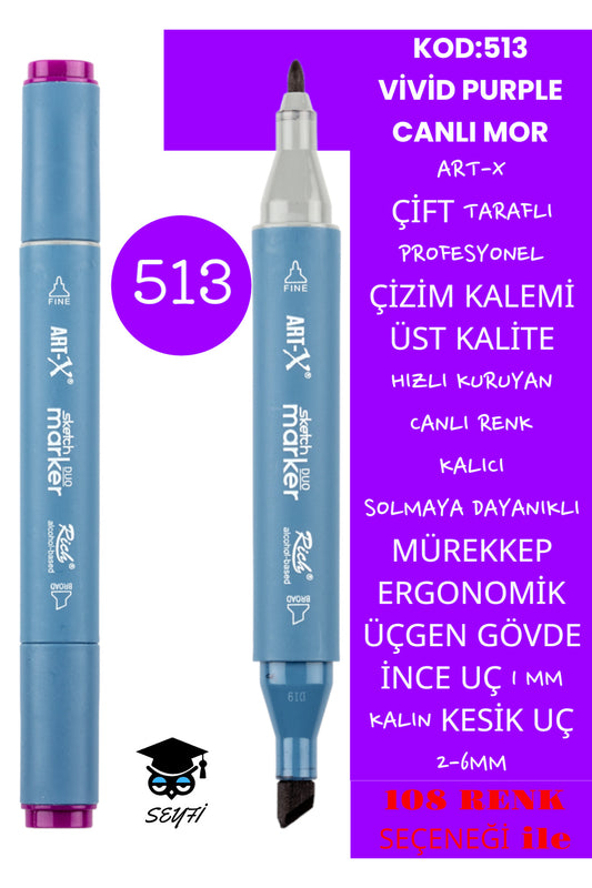 ÇİFT TARAFLI PROFESYONEL ÇİZİM KALEMİ KALICI MÜREKKEP ÜÇGEN GÖVDE İNCE UÇ 1 MM KESİK UÇ 2-6MM SKETCH