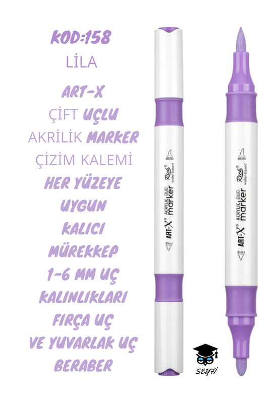 ART-X ÇİFT UÇLU AKRİLİK MARKER ÇİZİM KALEMİ HER YÜZEYE UYGUN KALICI MÜREKKEP 1-6 MM UÇ KALINLIKLARI