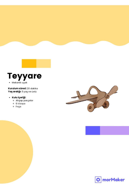 TÜRK MALI Tayyare Uçak STEM Eğitim Seti Çocuklar için Boyanabilir Maket