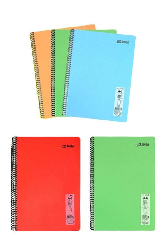 Defter Spiralli Telli Pp Kapak A4 Mynote 5 Adet Farklı Renkler 60 Sayfa Çizgili Defter ( 5 Farklı )