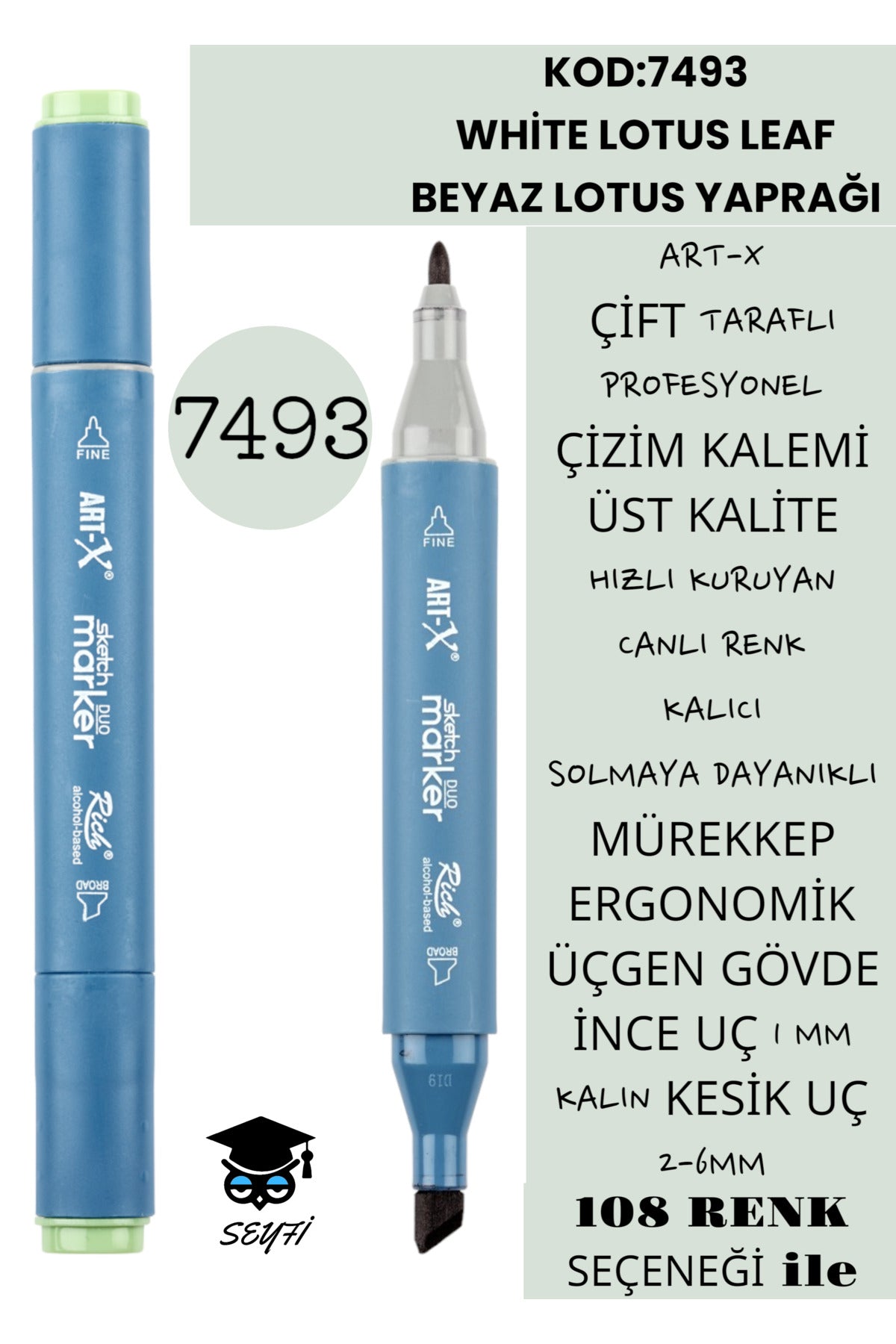 ÇİFT TARAFLI PROFESYONEL ÇİZİM KALEMİ KALICI MÜREKKEP ÜÇGEN GÖVDE İNCE UÇ 1 MM KESİK UÇ 2-6MM SKETCH