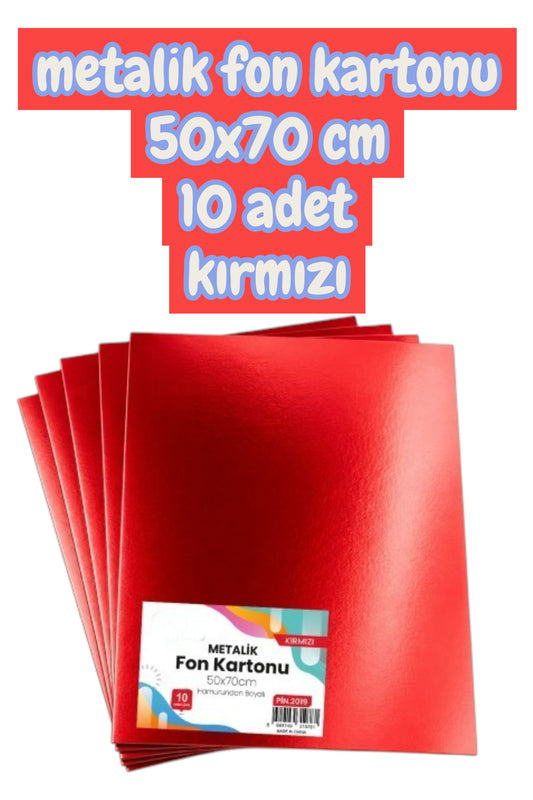 kırmızı metalik fon kartonu 50x70 cm 10 adet