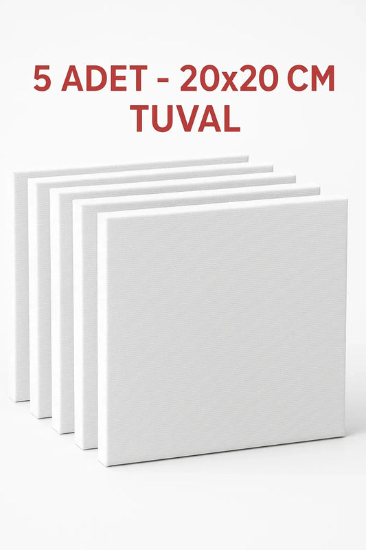 20x20 cm 5 Adet Astarlı Tuval Seti - Pamuklu Akrilik ve Yağlı Boya Resim Tuvali -Çocuk Hobi Etkinlik