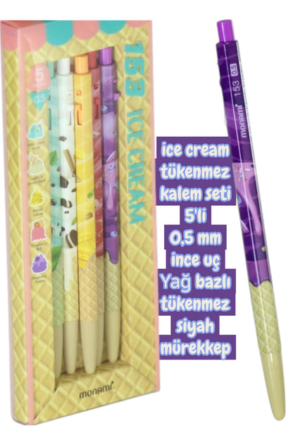 Monami tükenmez kalem seti icecream 5'li kalem seti 0,5 mm yağlı mürekkep tükenmez kalem seti