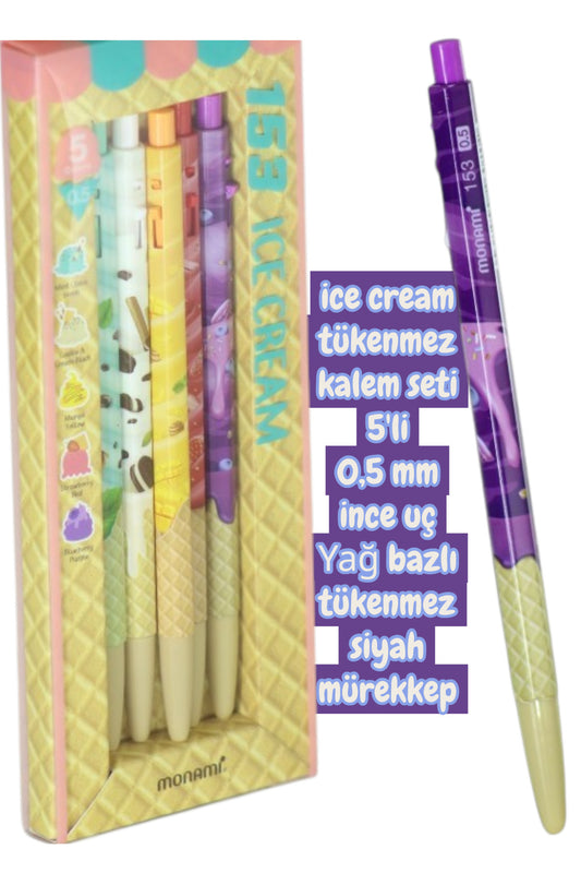 Monami tükenmez kalem seti icecream 5'li kalem seti 0,5 mm yağlı mürekkep tükenmez kalem seti