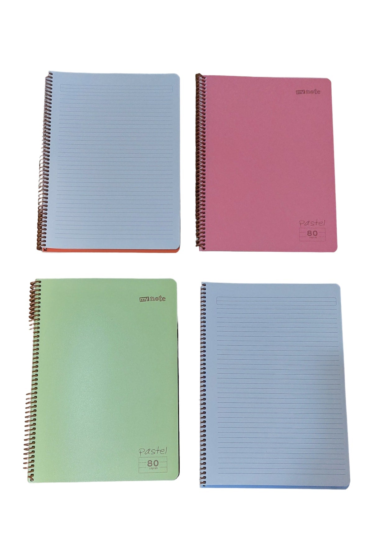 4 Adet A4 Çizgili 80 Yaprak Telli Defter Pastel Renkler Sert Plastik Kapak Göz Yormayan Krem Renk