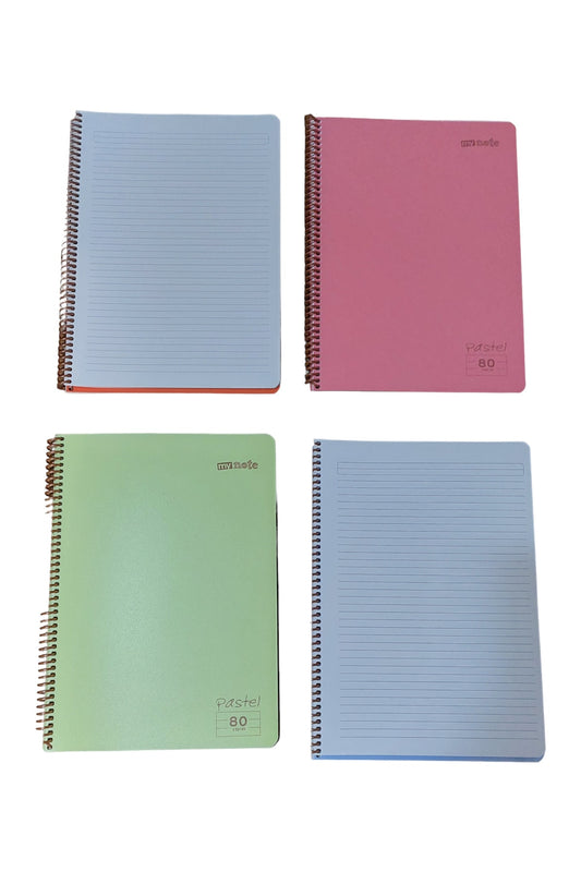 4 Adet A4 Çizgili 80 Yaprak Telli Defter Pastel Renkler Sert Plastik Kapak Göz Yormayan Krem Renk