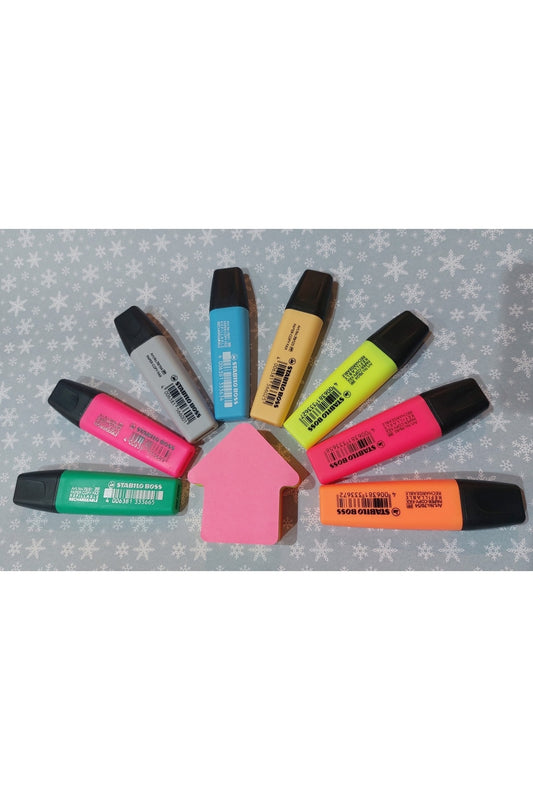 Stabilo Boss 8 Renk Set Pastel Neon Karışık + 200 Yaprak Yapışkanlı Not Kağıdı