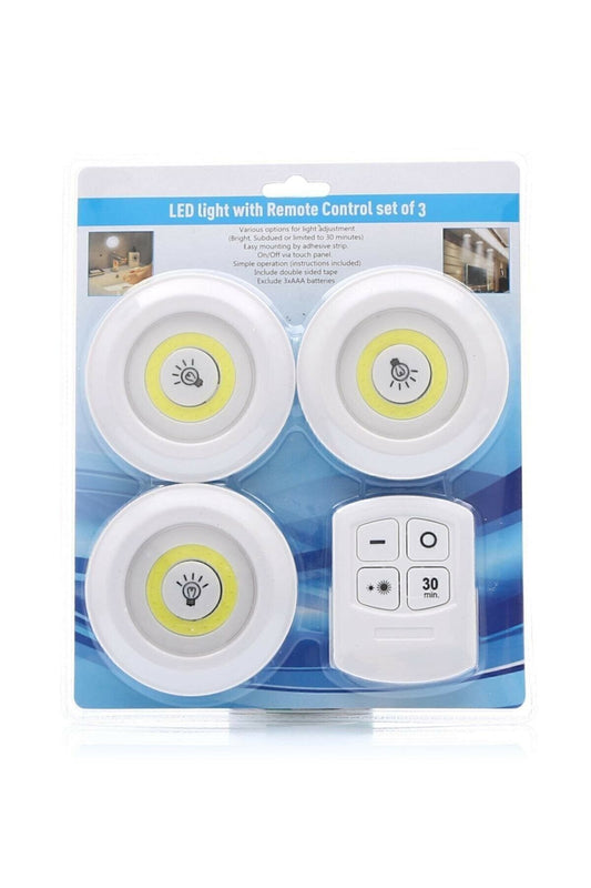 3 Lü Kumandalı Yapışkanlı Kablosuz Pilli Led Spot Lamba Işıldak seti