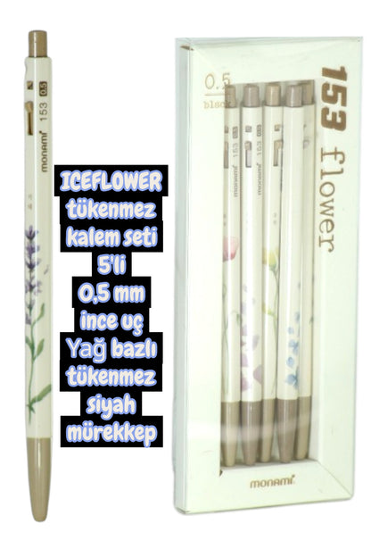 Monami tükenmez kalem seti iceflower 5'li kalem seti 0,5 mm yağlı mürekkep tükenmez kalem seti