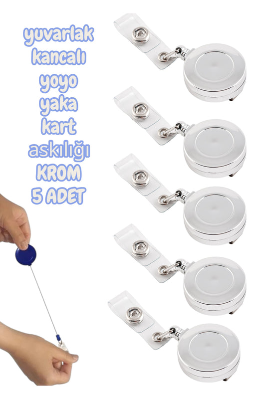 METAL yuvarlak kancalı yoyo yaka kart askılığı KROM 5 ADET