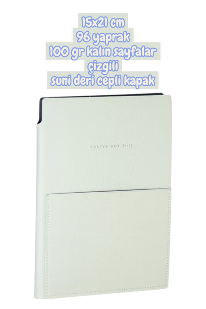 15x21 cm 96 yaprak 100 gr kalın sayfalar çizgili suni deri cepli kapak not defteri